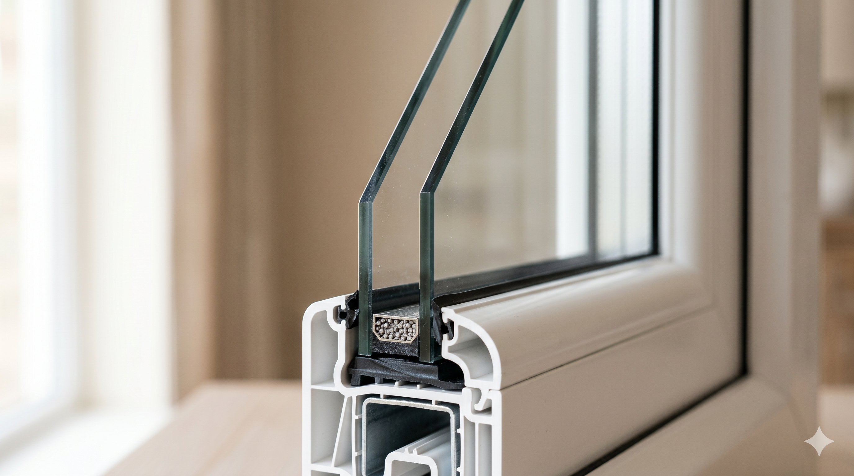 Vue en coupe d'un vitrage isolant double vitrage PVC